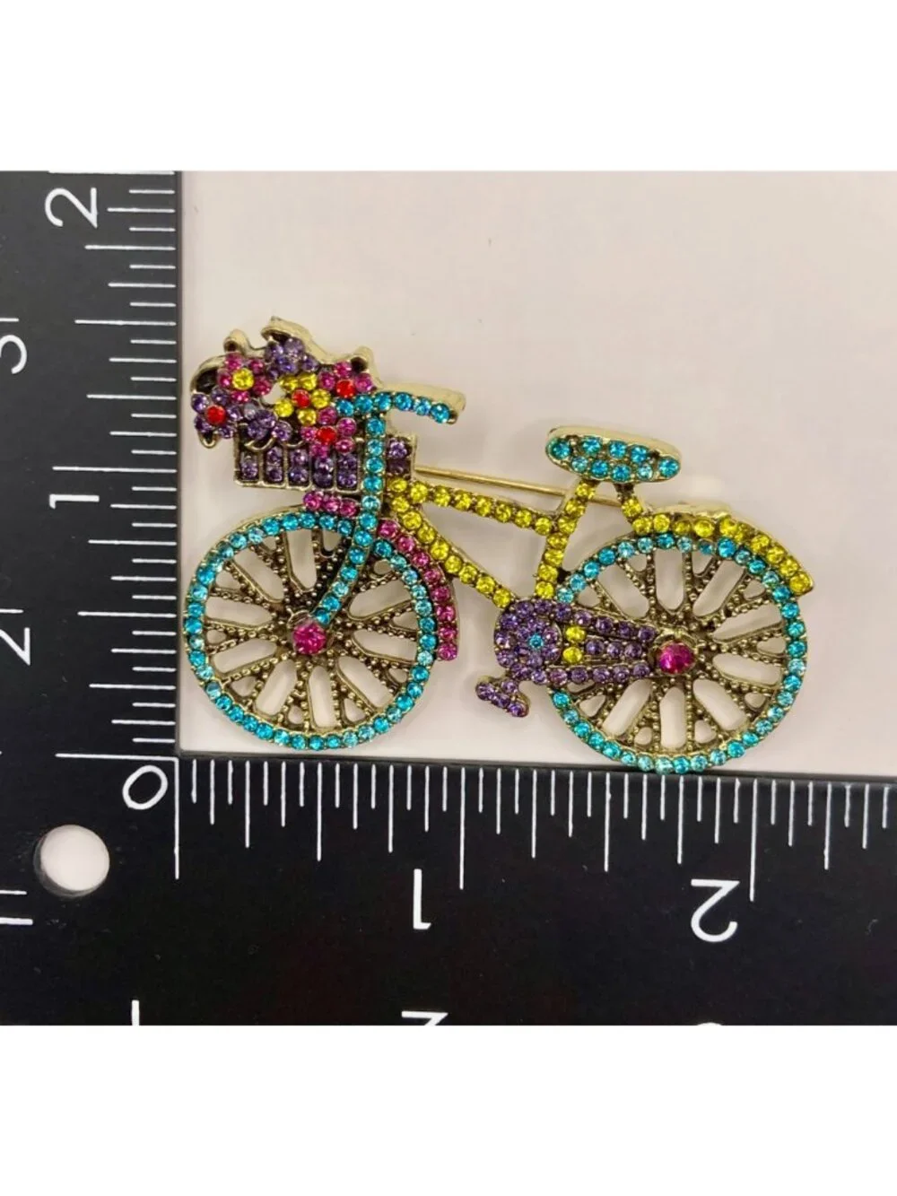 Bicycle Brooch Colorful Rhinestones & Gold-Tone Finish -32B - Picture 5 of 5
